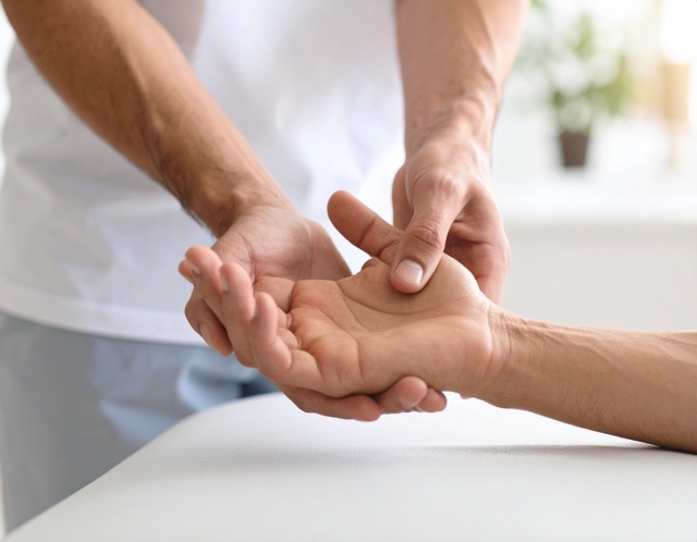 Hände bei einer medizinischen Untersuchung oder Therapie.